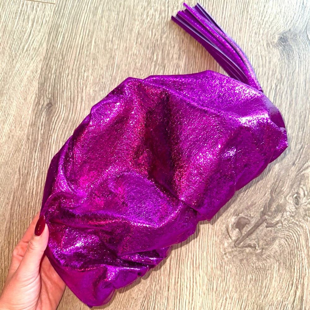 Like New! Rebecca Minkoff Ruched Clutch - Metallic Fuschia Pink Used Once
